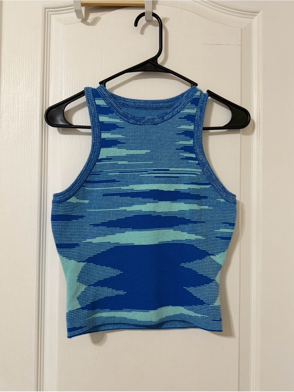 Blue Abstract Knit Sleeveless Tank Top